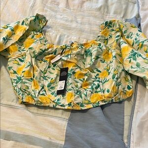 Fashion Nova Floral Crop Top in Yellow and Green